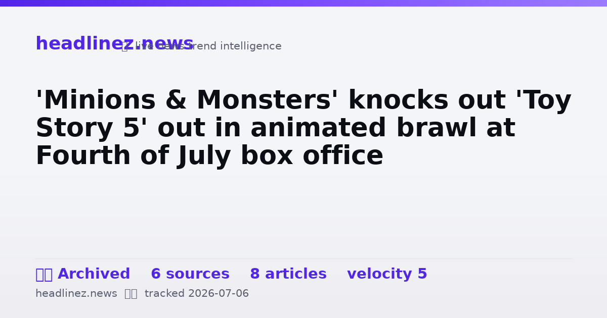 Visual summary for 'Minions & Monsters' knocks out 'Toy Story 5' out in animated brawl at Fourth of July box office