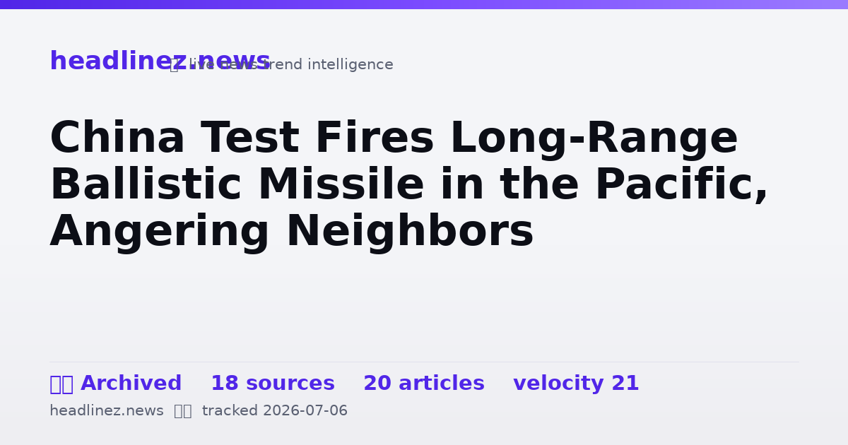 Visual summary for China Test Fires Long-Range Ballistic Missile in the Pacific, Angering Neighbors