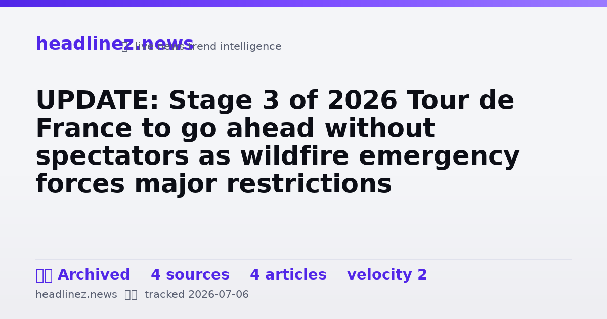 Visual summary for UPDATE: Stage 3 of 2026 Tour de France to go ahead without spectators as wildfire emergency forces major restrictions