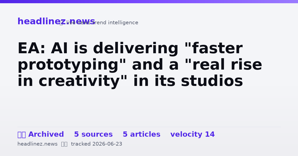 Visual summary for EA: AI is delivering "faster prototyping" and a "real rise in creativity" in its studios