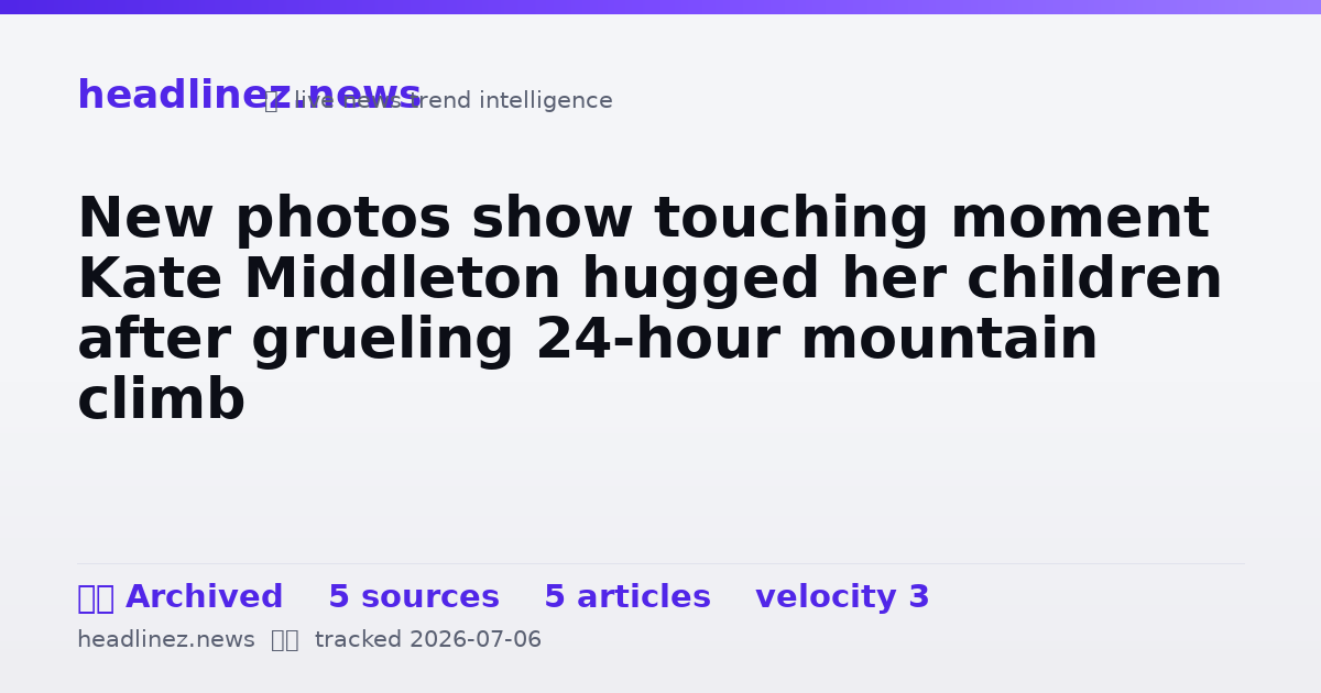 Visual summary for New photos show touching moment Kate Middleton hugged her children after grueling 24-hour mountain climb