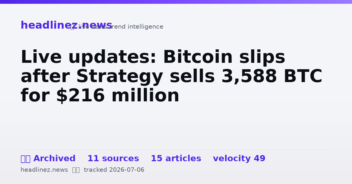 Visual summary for Live updates: Bitcoin slips after Strategy sells 3,588 BTC for $216 million