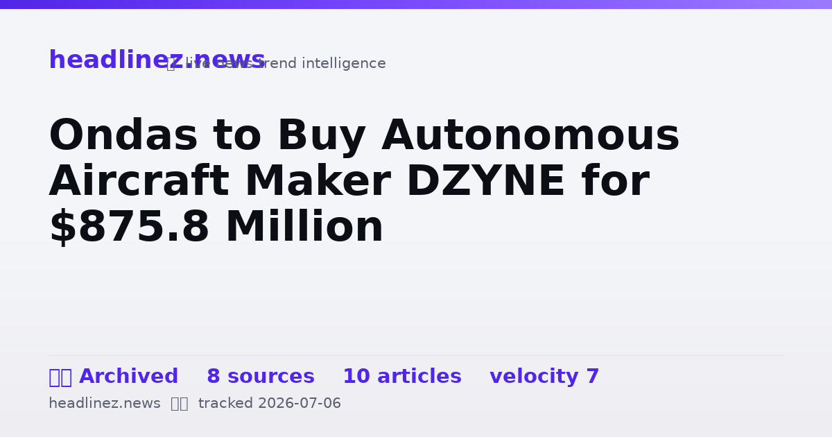 Visual summary for Ondas to Buy Autonomous Aircraft Maker DZYNE for $875.8 Million