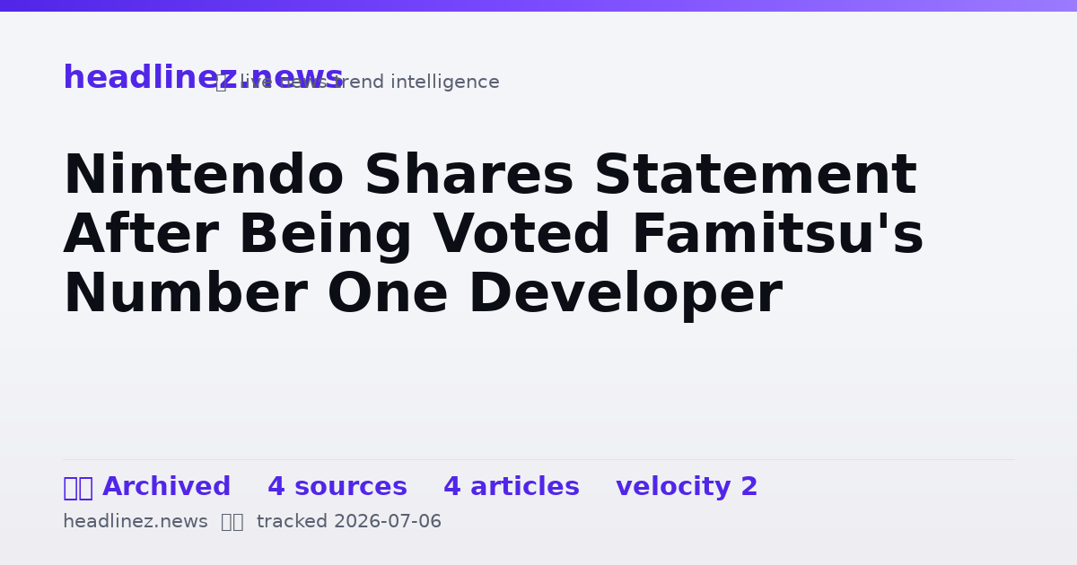 Visual summary for Nintendo Shares Statement After Being Voted Famitsu's Number One Developer