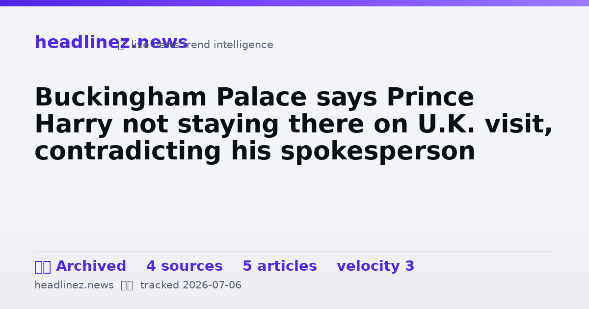 Visual summary for Buckingham Palace says Prince Harry not staying there on U.K. visit, contradicting his spokesperson