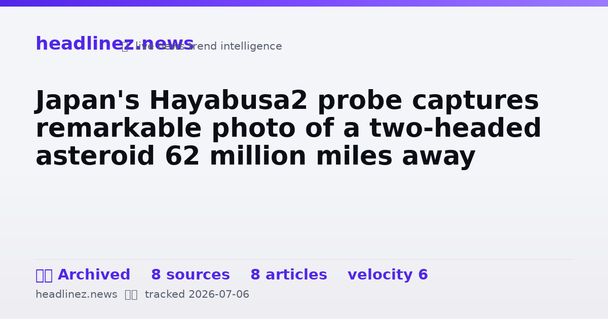 Visual summary for Japan's Hayabusa2 probe captures remarkable photo of a two-headed asteroid 62 million miles away