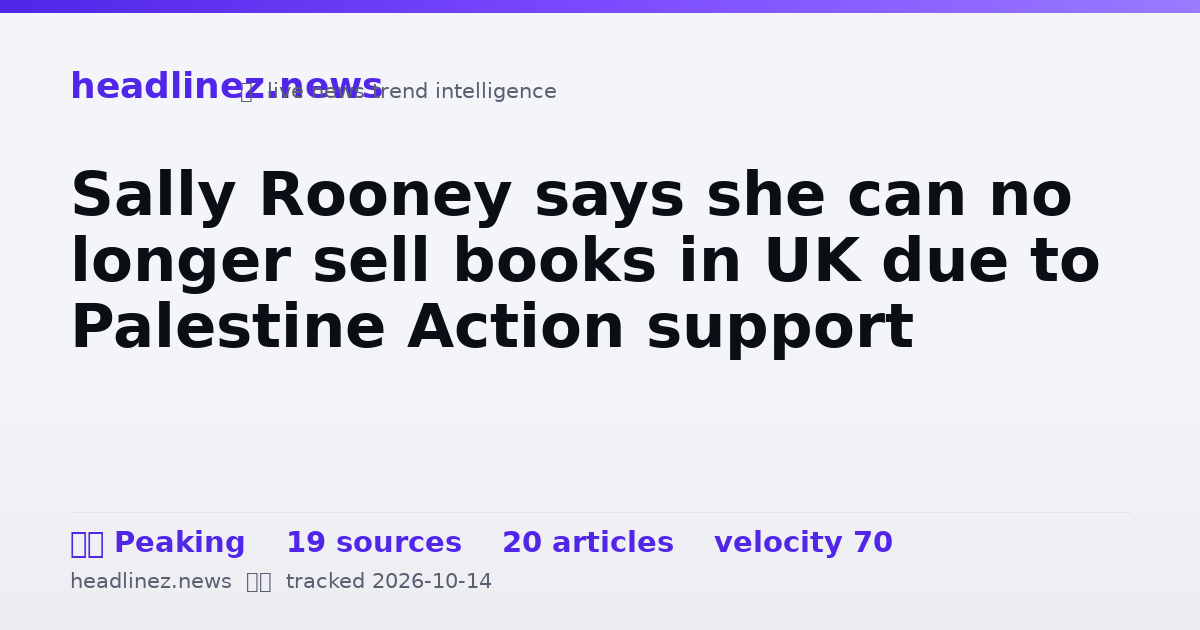 Visual summary for Sally Rooney says she can no longer sell books in UK due to Palestine Action support