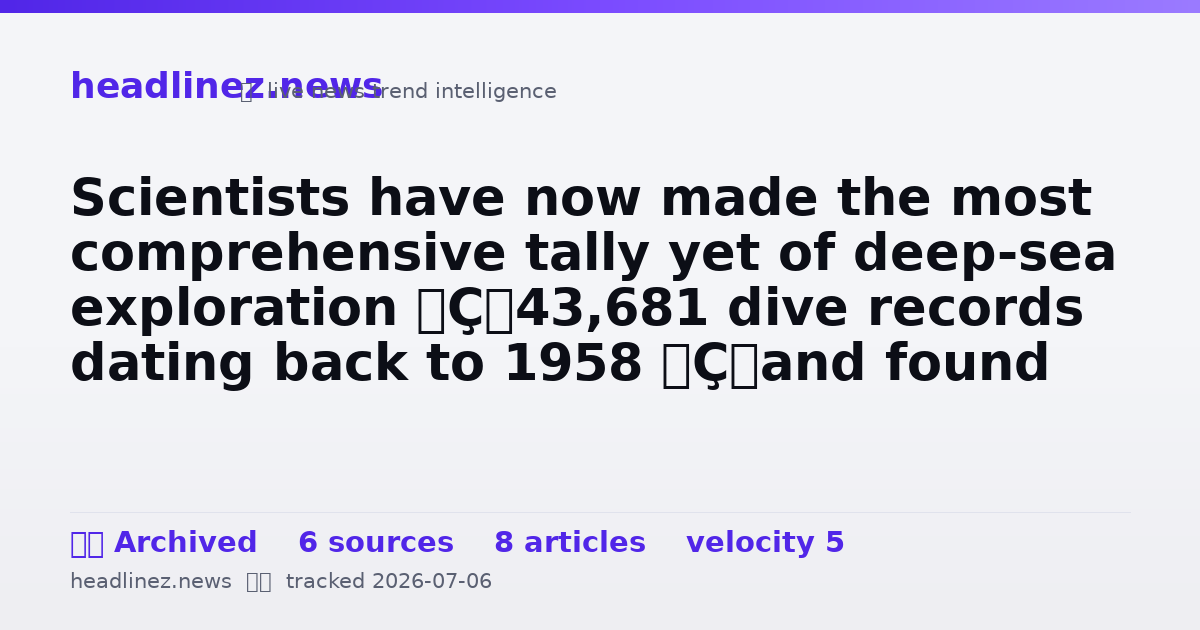 Visual summary for Scientists have now made the most comprehensive tally yet of deep-sea exploration — 43,681 dive records dating back to 1958 — and found that humans have directly seen less than 0.001% of the deep ocean floor, an area roughly the size of Rhode Island, l