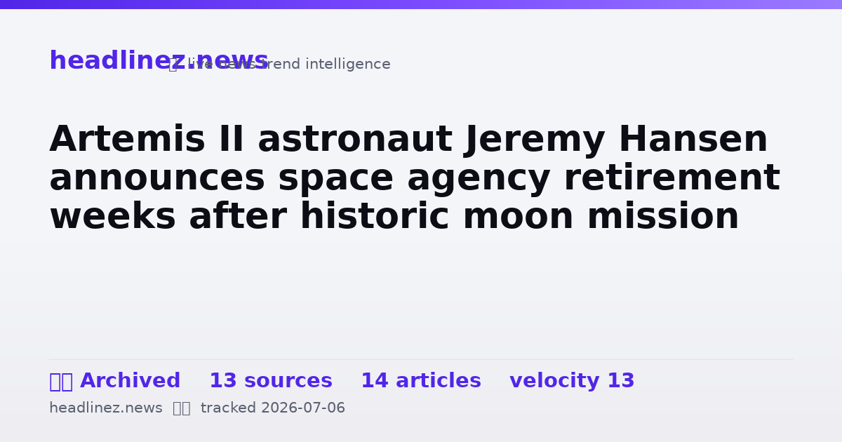 Visual summary for Artemis II astronaut Jeremy Hansen announces space agency retirement weeks after historic moon mission