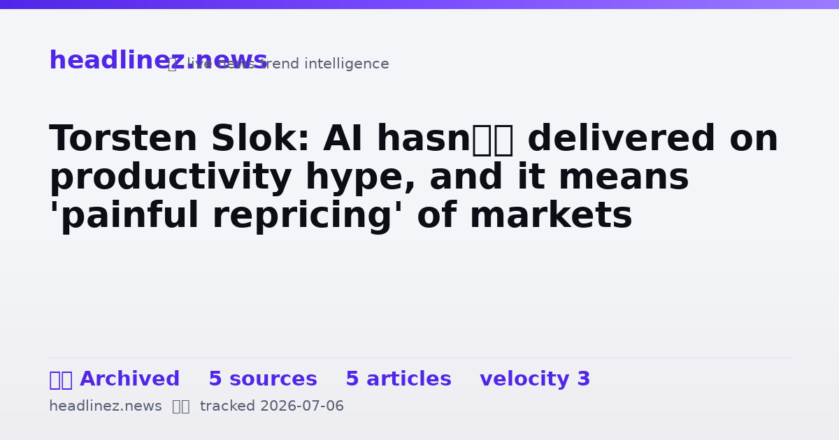 Visual summary for Torsten Slok: AI hasn’t delivered on productivity hype, and it means 'painful repricing' of markets