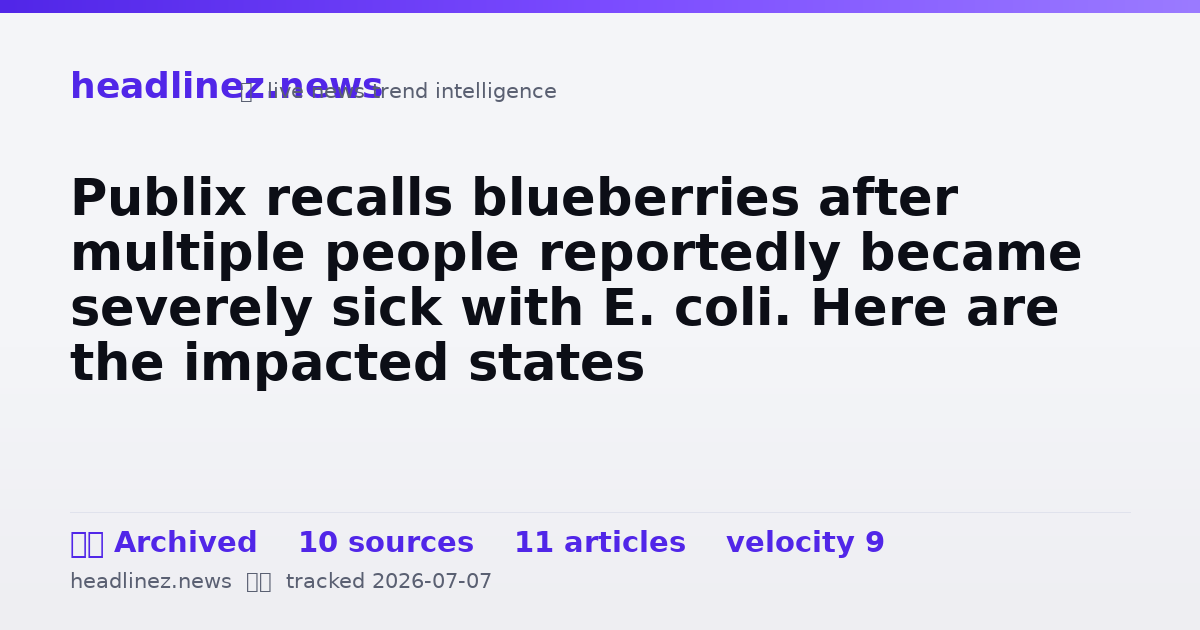 Visual summary for Publix recalls blueberries after multiple people reportedly became severely sick with E. coli. Here are the impacted states
