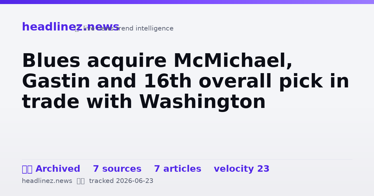 Visual summary for Blues acquire McMichael, Gastin and 16th overall pick in trade with Washington