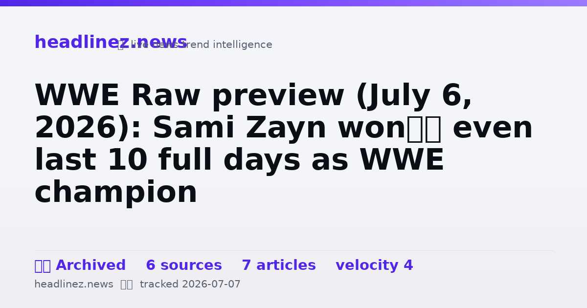 Visual summary for WWE Raw preview (July 6, 2026): Sami Zayn won’t even last 10 full days as WWE champion