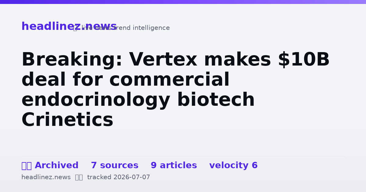 Visual summary for Breaking: Vertex makes $10B deal for commercial endocrinology biotech Crinetics