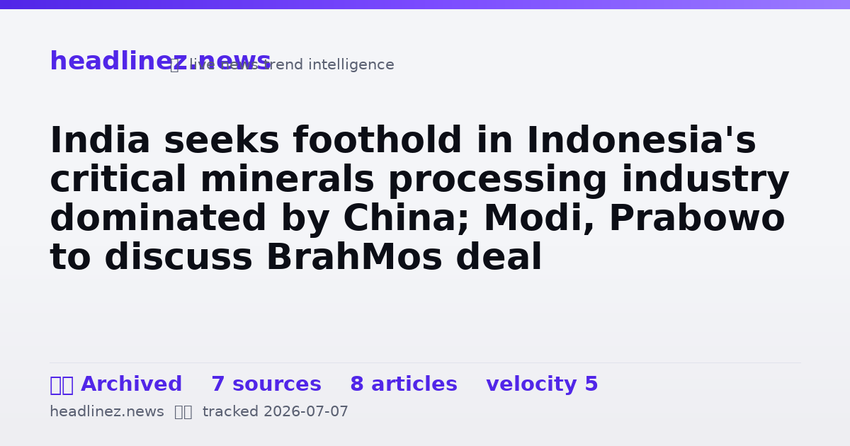Visual summary for India seeks foothold in Indonesia's critical minerals processing industry dominated by China; Modi, Prabowo to discuss BrahMos deal