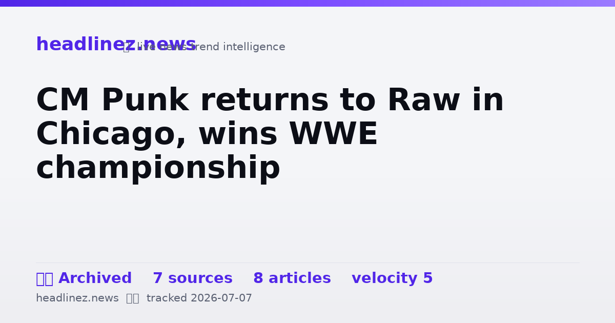 Visual summary for CM Punk returns to Raw in Chicago, wins WWE championship