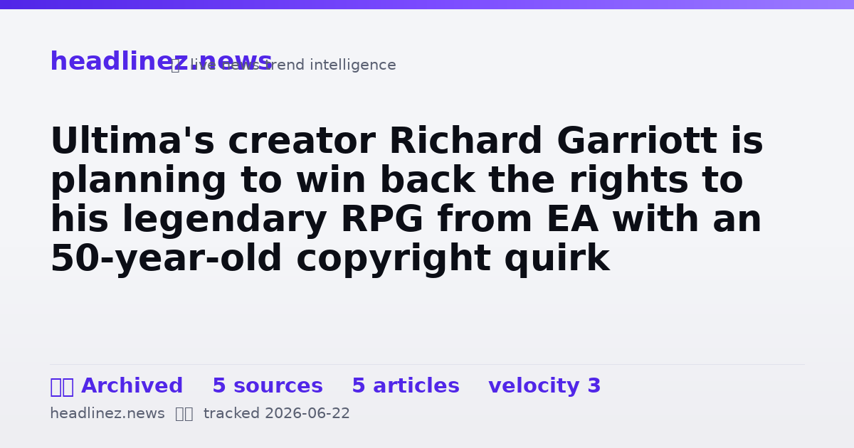 Visual summary for Ultima's creator Richard Garriott is planning to win back the rights to his legendary RPG from EA with an 50-year-old copyright quirk