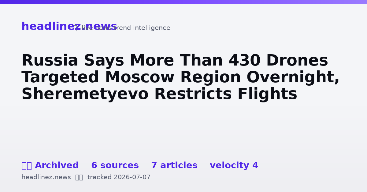 Visual summary for Russia Says More Than 430 Drones Targeted Moscow Region Overnight, Sheremetyevo Restricts Flights