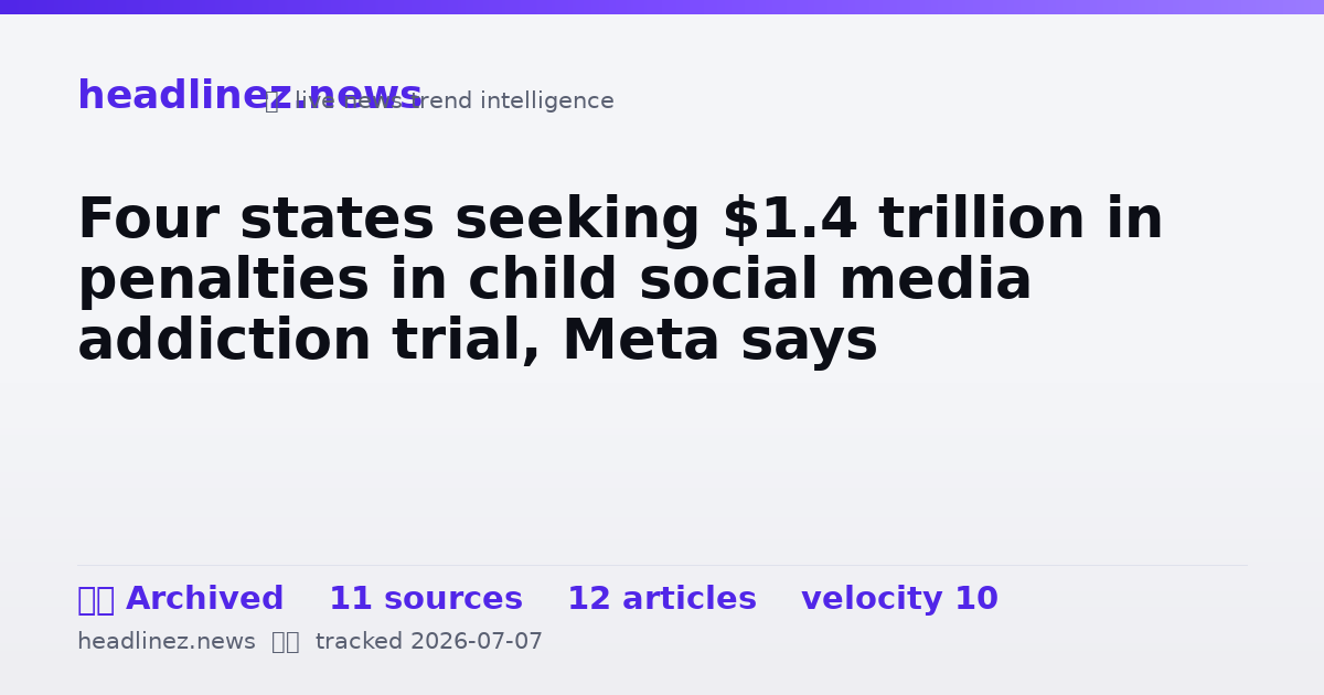 Visual summary for Four states seeking $1.4 trillion in penalties in child social media addiction trial, Meta says