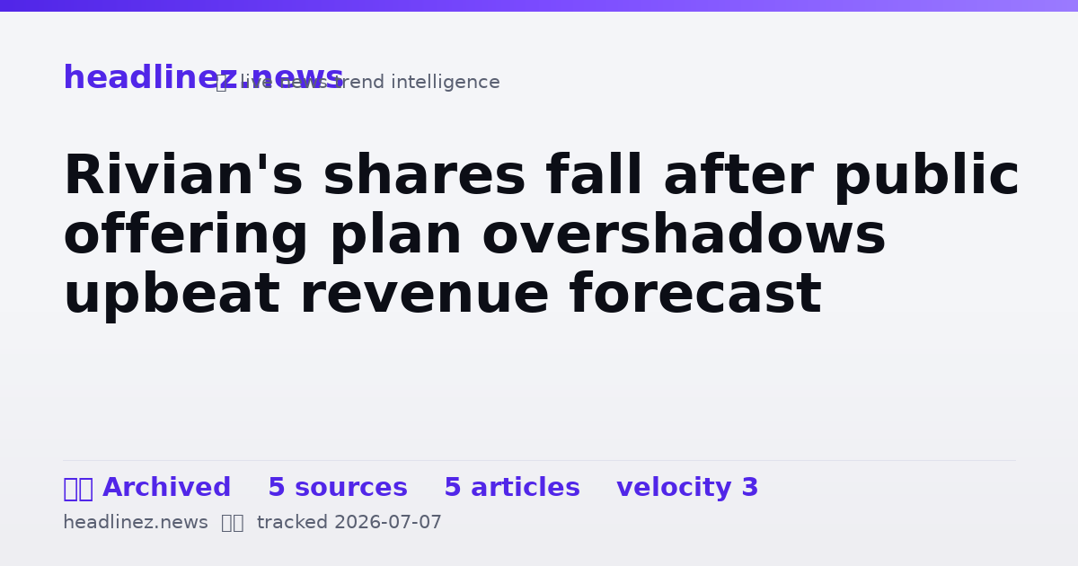 Visual summary for Rivian's shares fall after public offering plan overshadows upbeat revenue forecast
