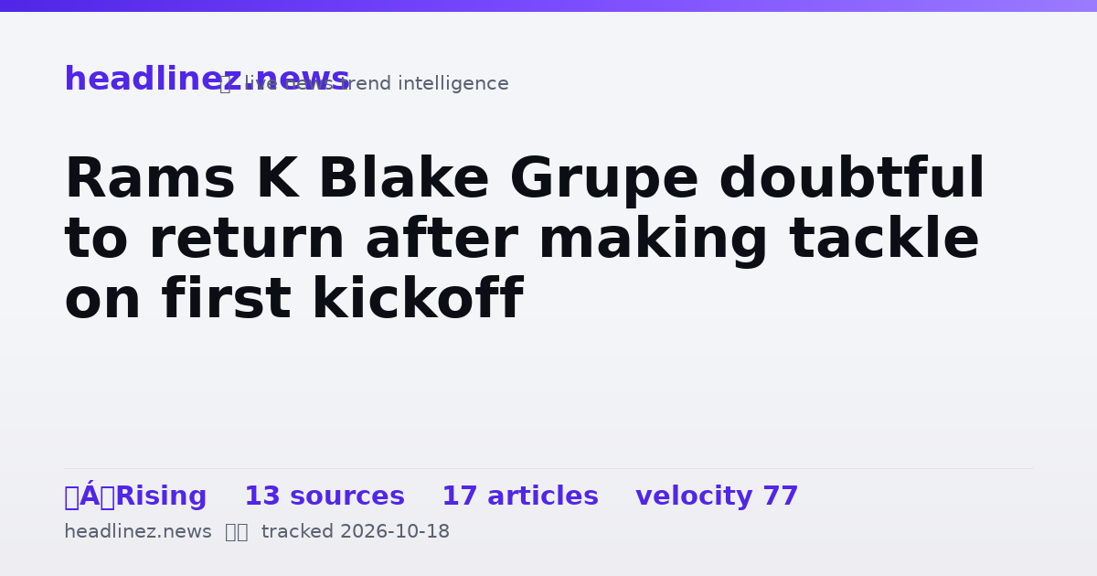 Visual summary for Rams K Blake Grupe doubtful to return after making tackle on first kickoff