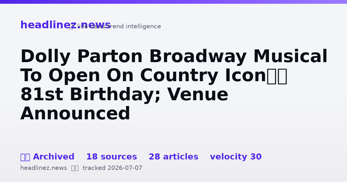 Visual summary for Dolly Parton Broadway Musical To Open On Country Icon’s 81st Birthday; Venue Announced