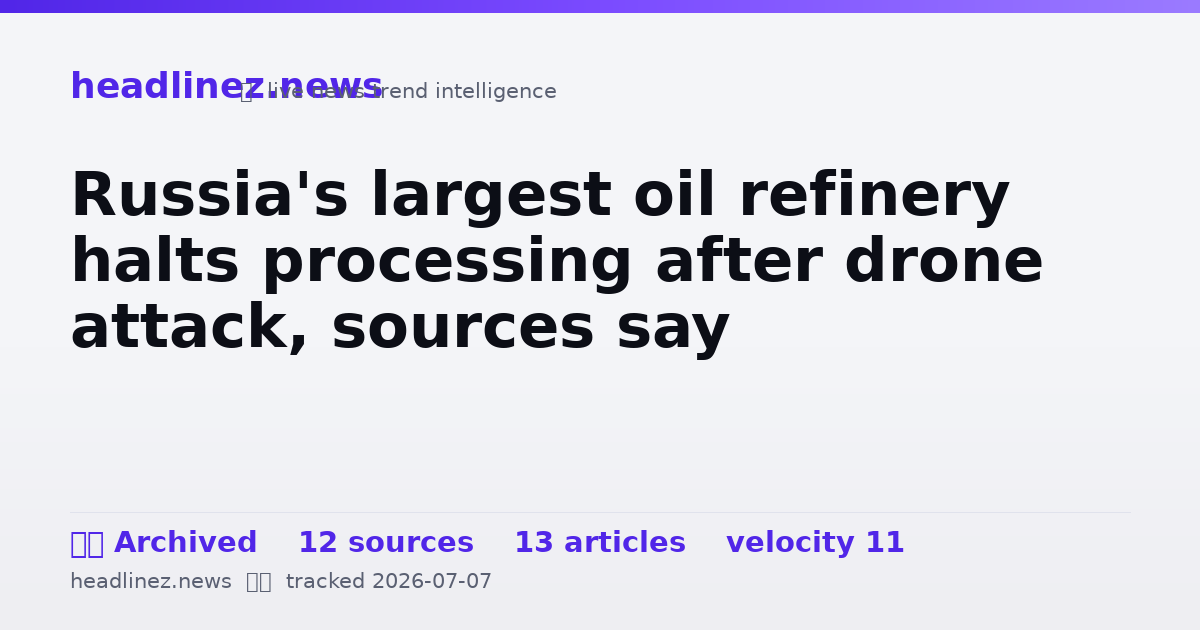 Visual summary for Russia's largest oil refinery halts processing after drone attack, sources say