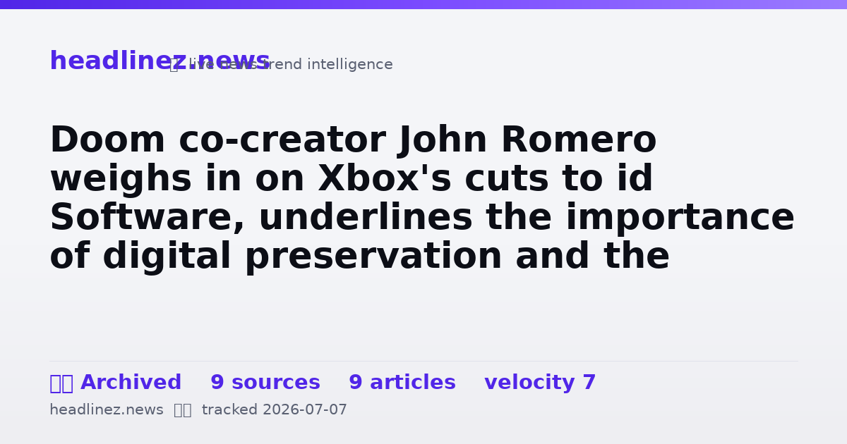 Visual summary for Doom co-creator John Romero weighs in on Xbox's cuts to id Software, underlines the importance of digital preservation and the studio's history
