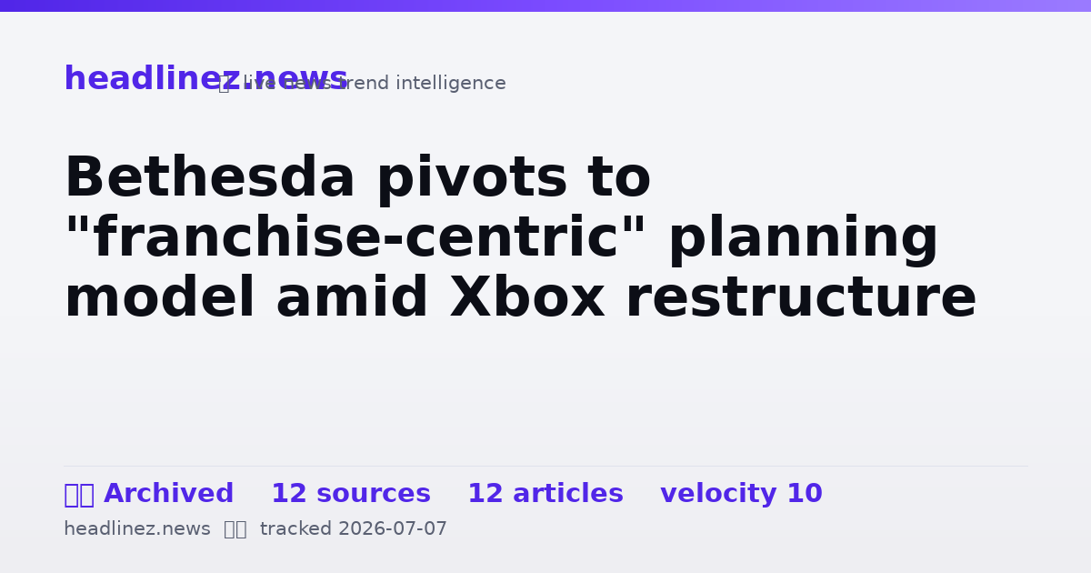 Visual summary for Bethesda pivots to "franchise-centric" planning model amid Xbox restructure
