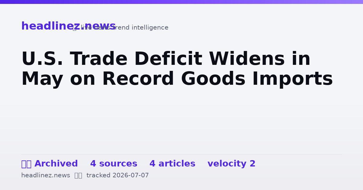 Visual summary for U.S. Trade Deficit Widens in May on Record Goods Imports