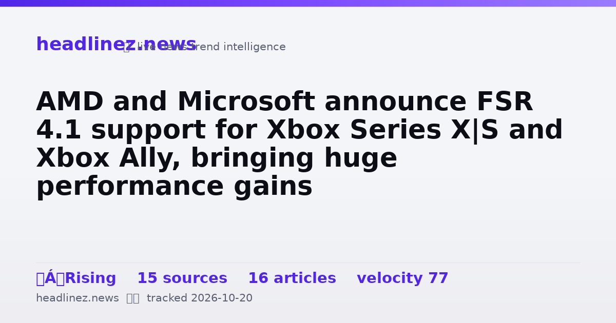 Visual summary for AMD and Microsoft announce FSR 4.1 support for Xbox Series X|S and Xbox Ally, bringing huge performance gains