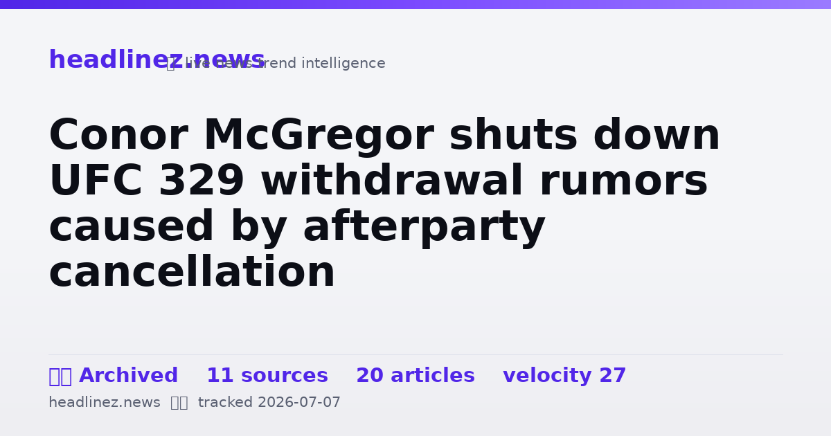 Visual summary for Conor McGregor shuts down UFC 329 withdrawal rumors caused by afterparty cancellation