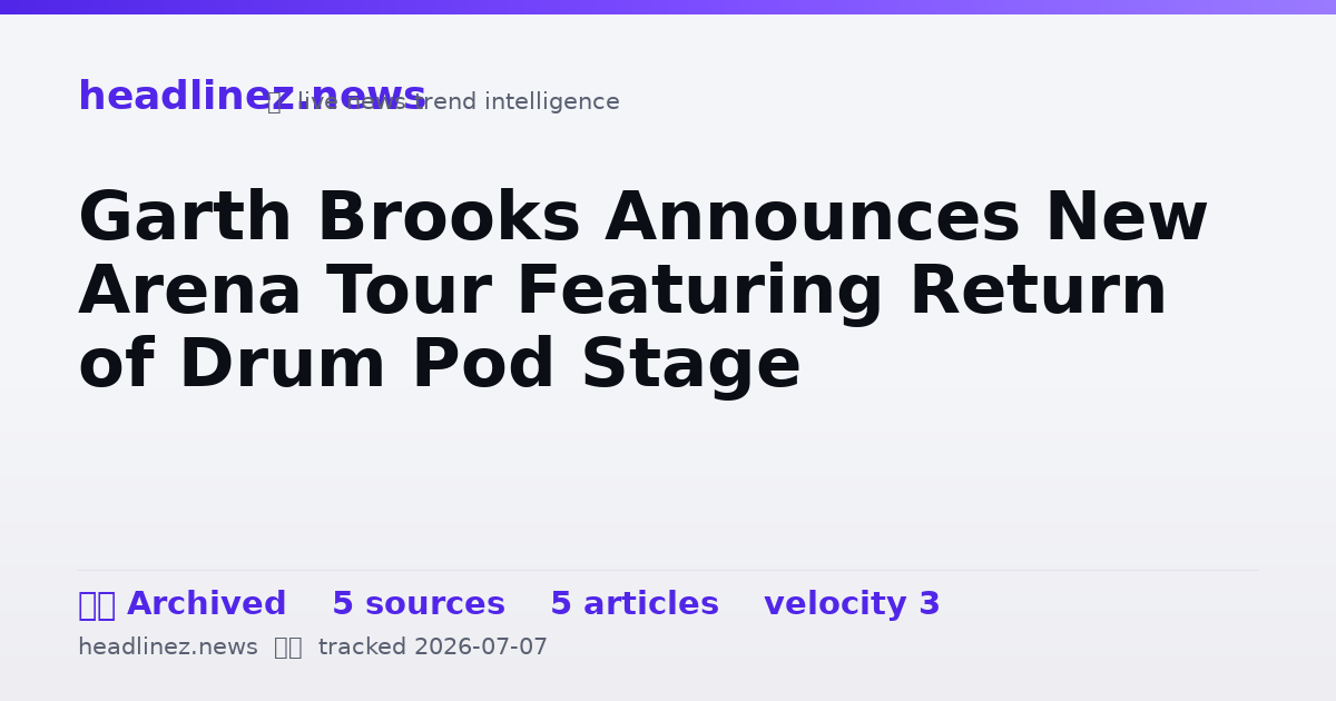 Visual summary for Garth Brooks Announces New Arena Tour Featuring Return of Drum Pod Stage