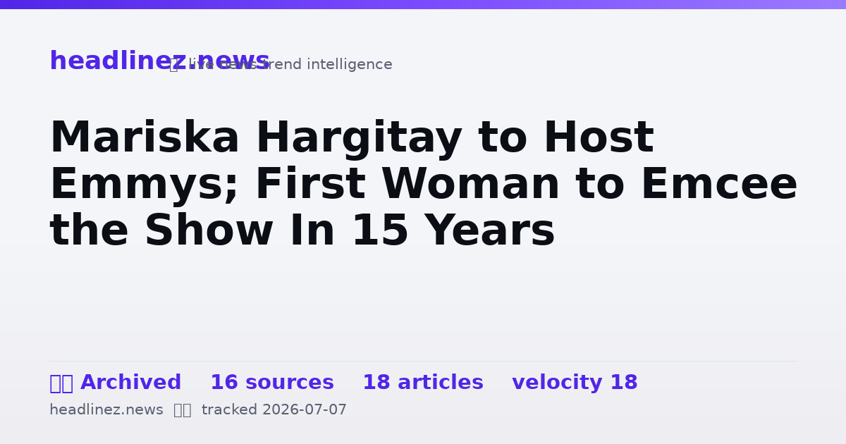 Visual summary for Mariska Hargitay to Host Emmys; First Woman to Emcee the Show In 15 Years