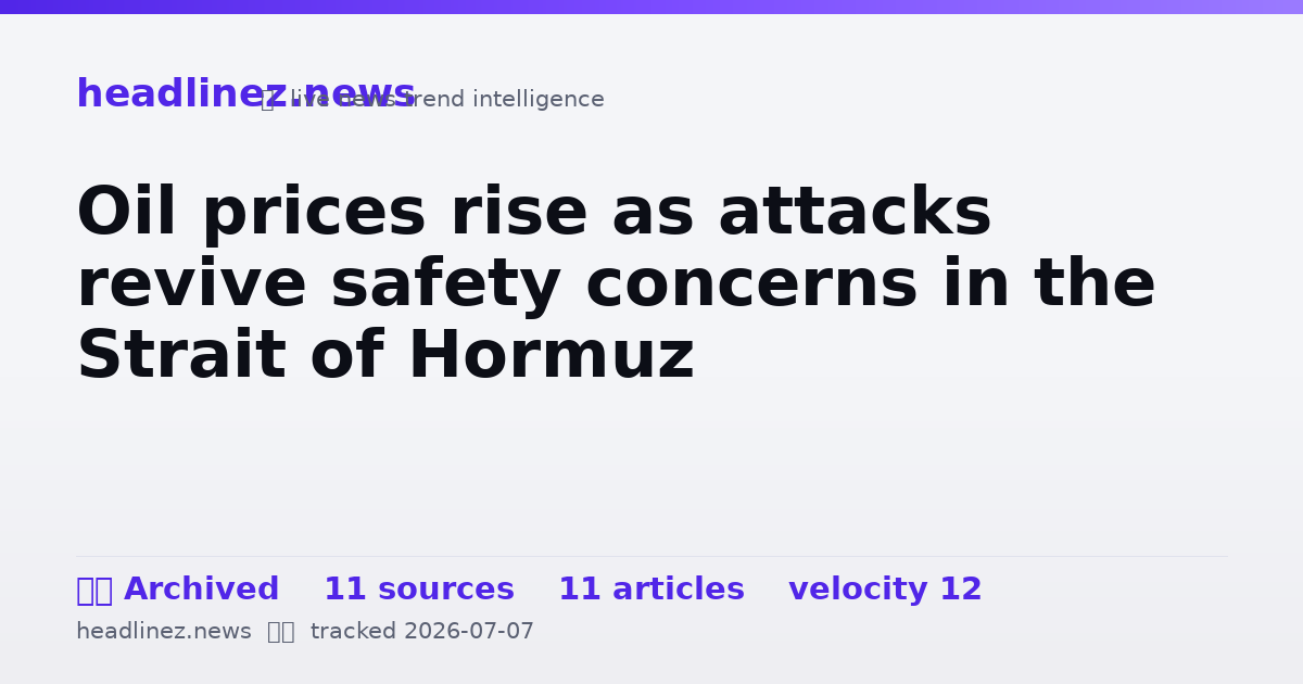 Visual summary for Oil prices rise as attacks revive safety concerns in the Strait of Hormuz