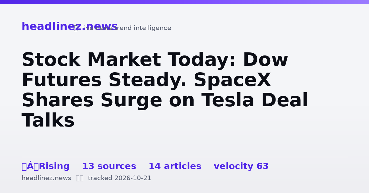 Visual summary for Stock Market Today: Dow Futures Steady. SpaceX Shares Surge on Tesla Deal Talks