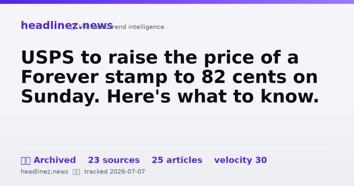 Visual summary for USPS to raise the price of a Forever stamp to 82 cents on Sunday. Here's what to know.