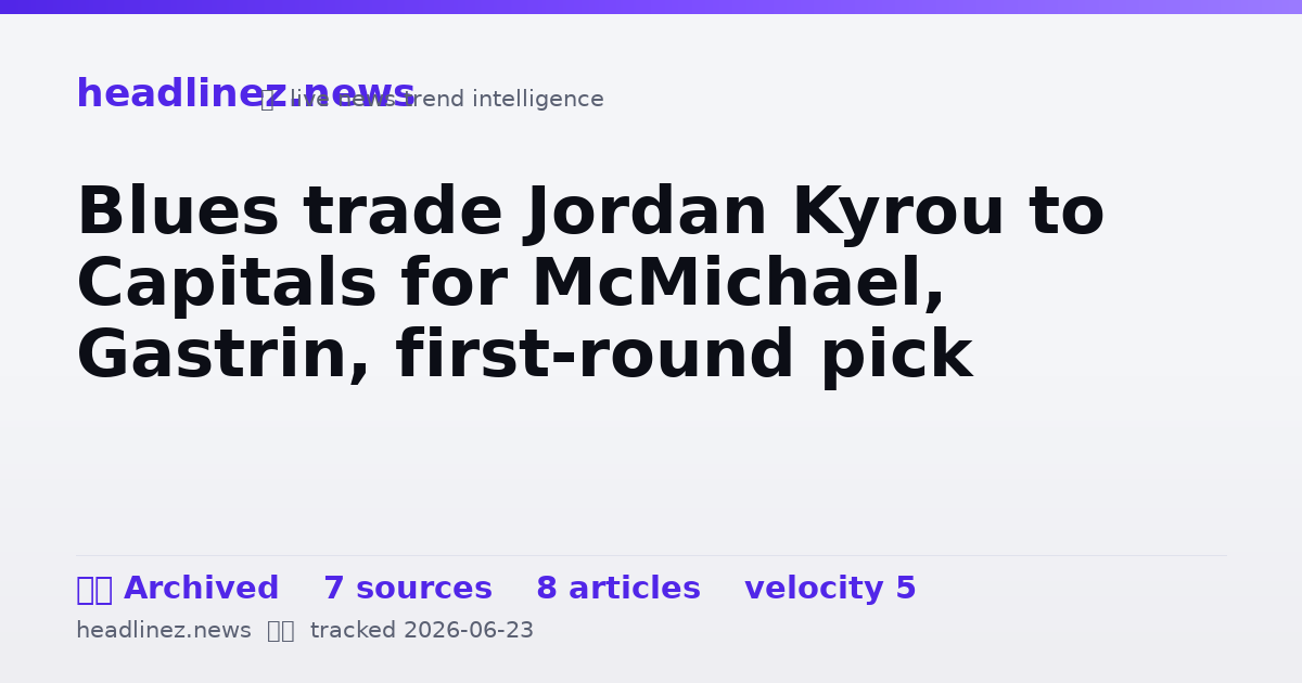 Visual summary for Blues trade Jordan Kyrou to Capitals for McMichael, Gastrin, first-round pick