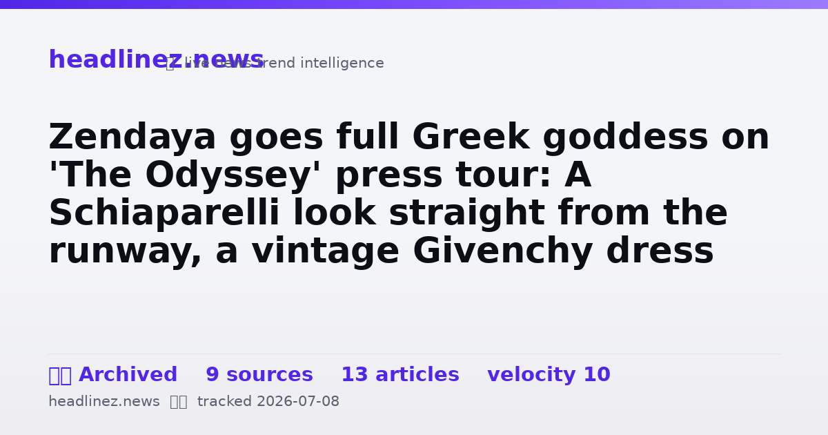 Visual summary for Zendaya goes full Greek goddess on 'The Odyssey' press tour: A Schiaparelli look straight from the runway, a vintage Givenchy dress and more