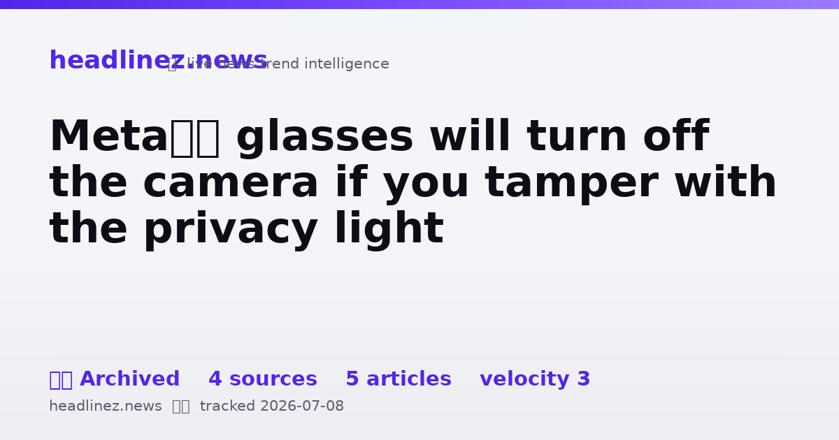 Visual summary for Meta’s glasses will turn off the camera if you tamper with the privacy light