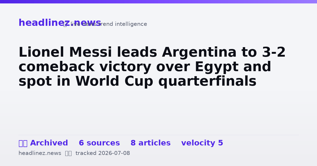 Visual summary for Lionel Messi leads Argentina to 3-2 comeback victory over Egypt and spot in World Cup quarterfinals