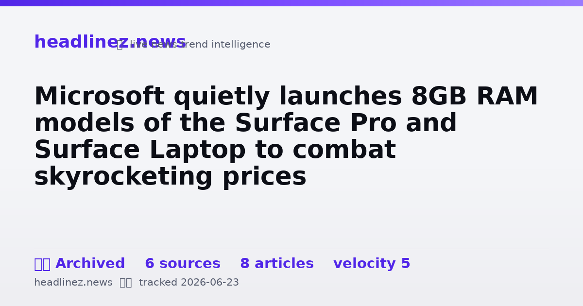 Visual summary for Microsoft quietly launches 8GB RAM models of the Surface Pro and Surface Laptop to combat skyrocketing prices