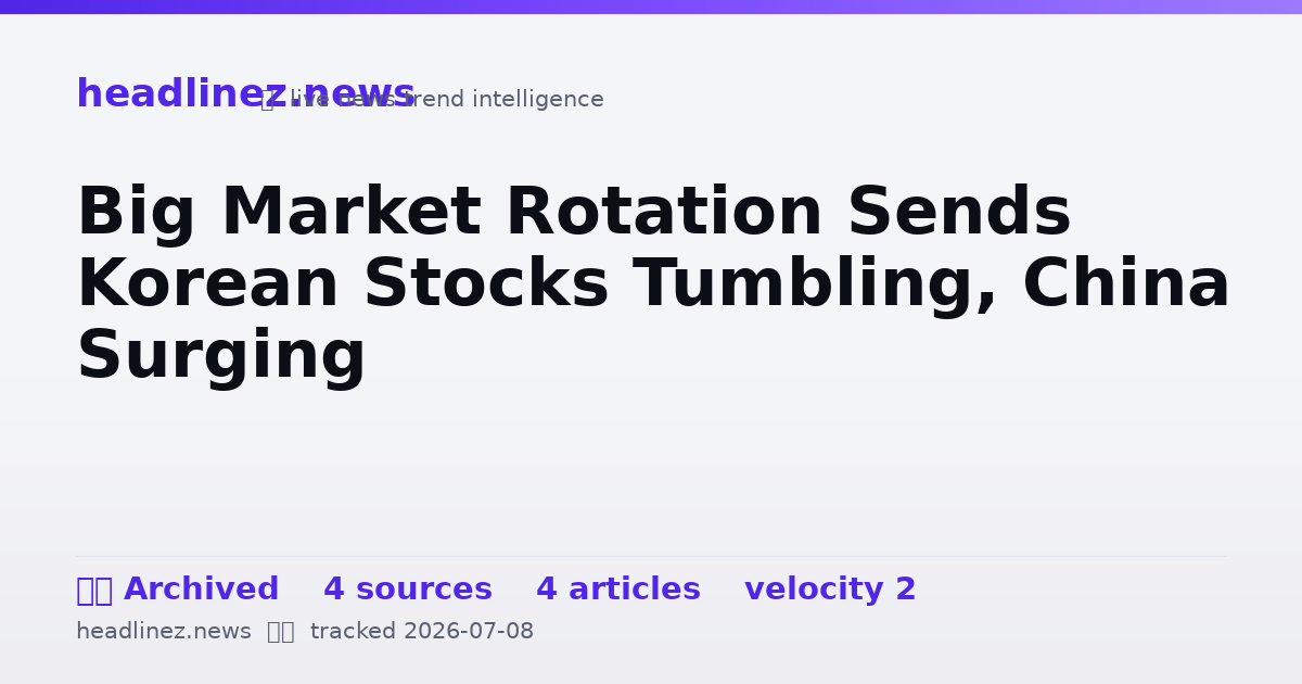 Visual summary for Big Market Rotation Sends Korean Stocks Tumbling, China Surging