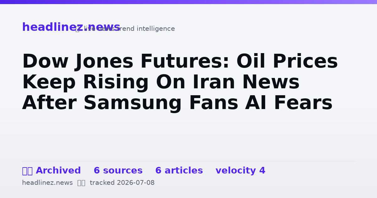 Visual summary for Dow Jones Futures: Oil Prices Keep Rising On Iran News After Samsung Fans AI Fears