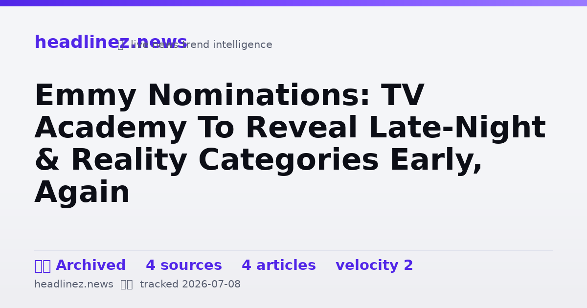 Visual summary for Emmy Nominations: TV Academy To Reveal Late-Night & Reality Categories Early, Again