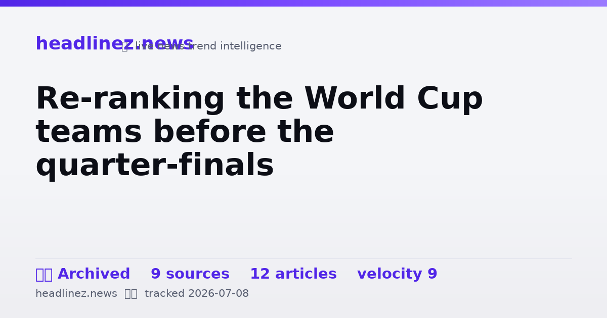 Visual summary for Re-ranking the World Cup teams before the quarter-finals