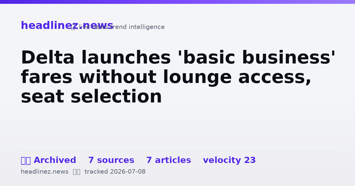 Visual summary for Delta launches 'basic business' fares without lounge access, seat selection