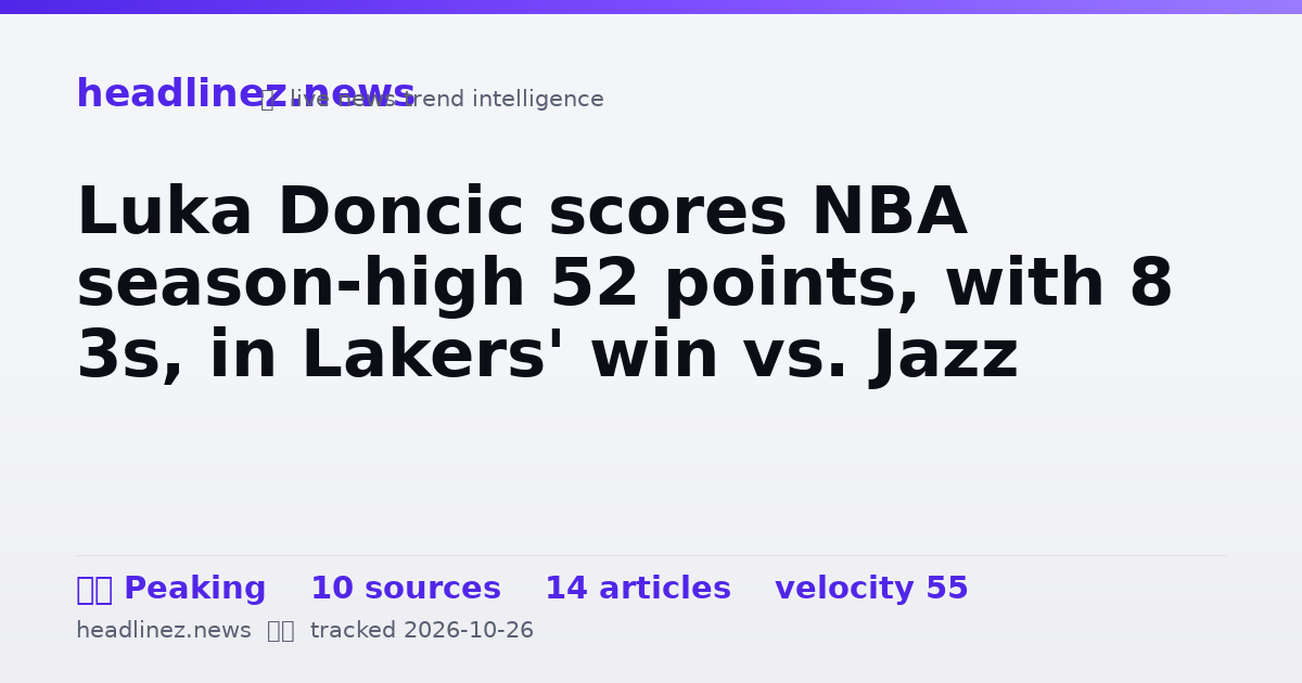 Visual summary for Luka Doncic scores NBA season-high 52 points, with 8 3s, in Lakers' win vs. Jazz