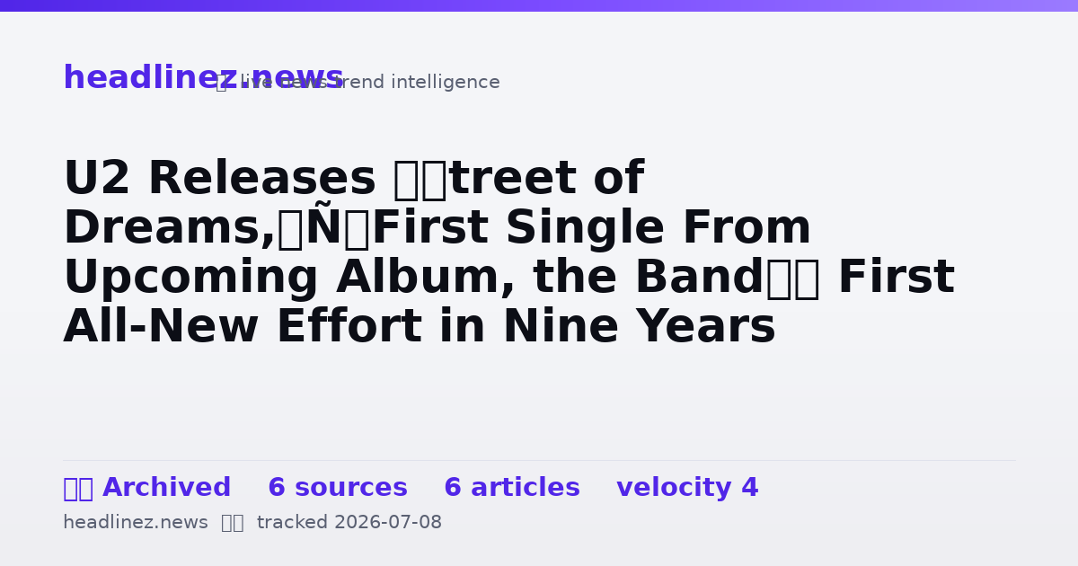 Visual summary for U2 Releases ‘Street of Dreams,’ First Single From Upcoming Album, the Band’s First All-New Effort in Nine Years