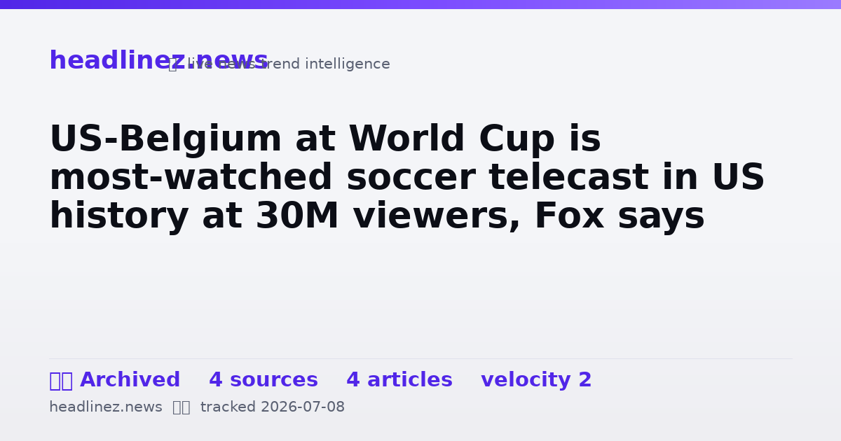 Visual summary for US-Belgium at World Cup is most-watched soccer telecast in US history at 30M viewers, Fox says